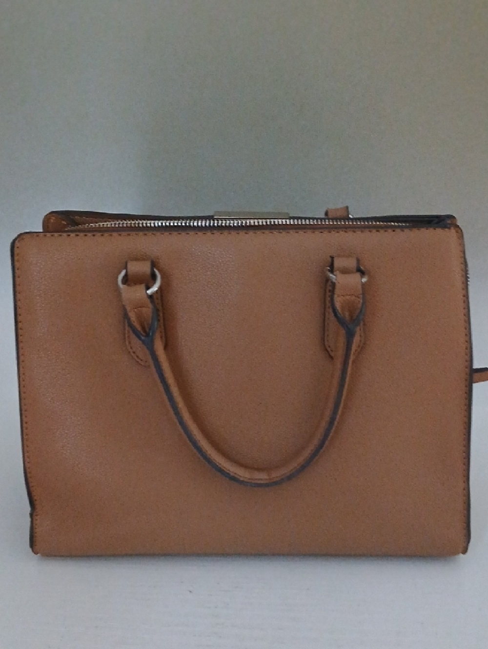 Nine West Cognac Structured Satchel Handbag - Picture 2 of 6